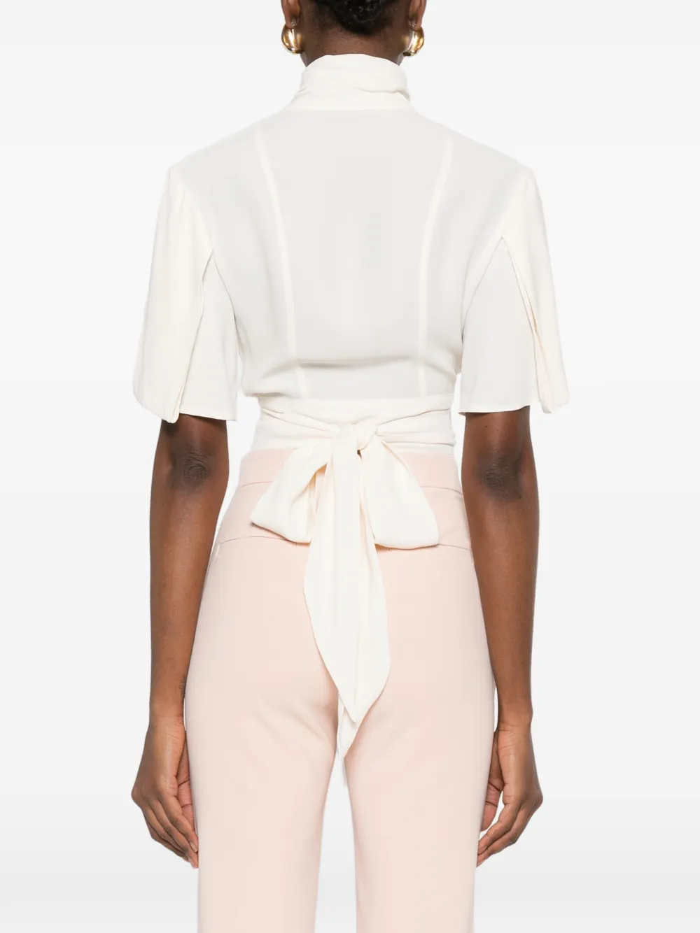 Elisabetta Franchi Blouse met gestrikte taille en korte mouwen Beige