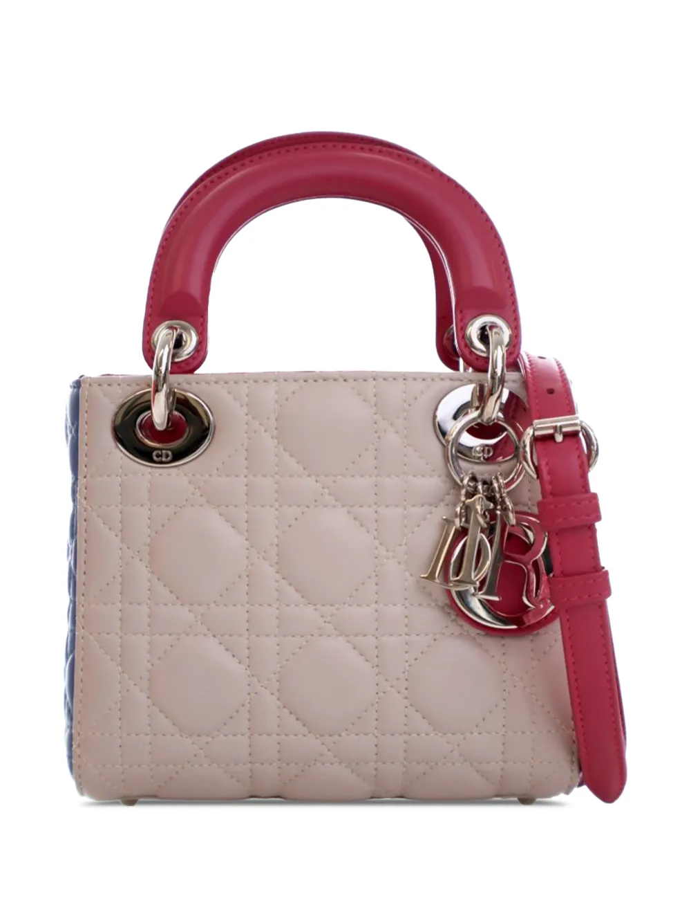 Christian Dior Pre-Owned 2014 Mini Tricolor Lambskin Cannage Lady Dior satchel - Marrone