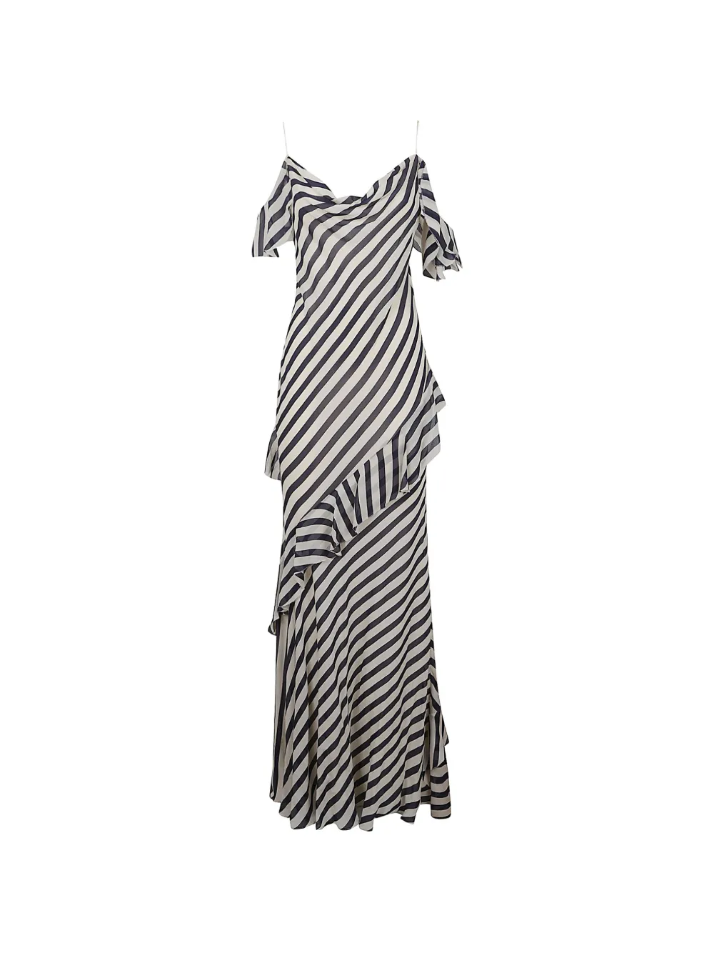 Self-Portrait striped ruffled maxi dress - Bianco