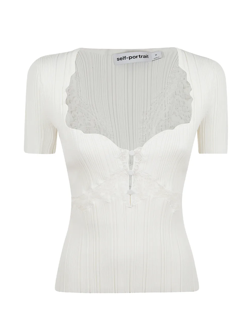 Self-Portrait lace ribbed blouse - Bianco