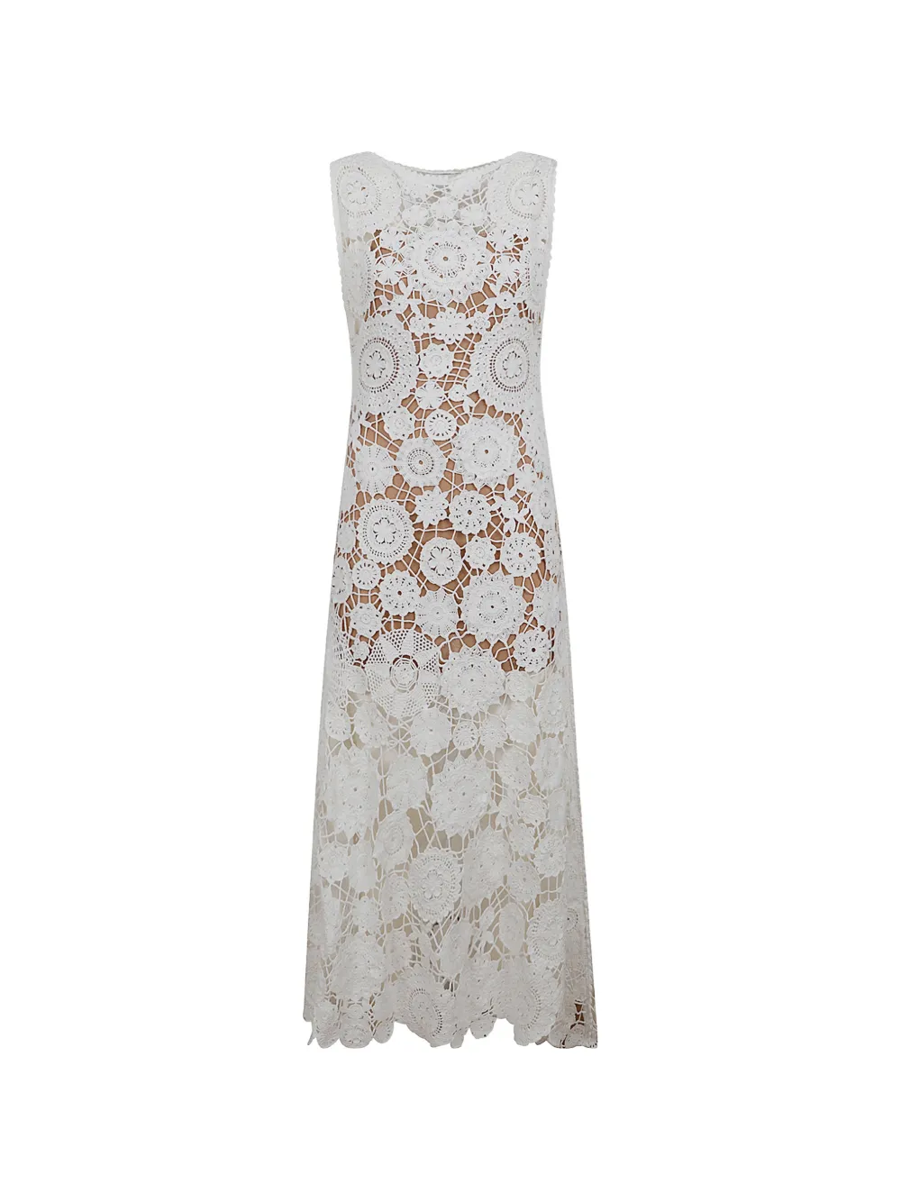 Self-Portrait floral-motif crochet-knit dress - Bianco