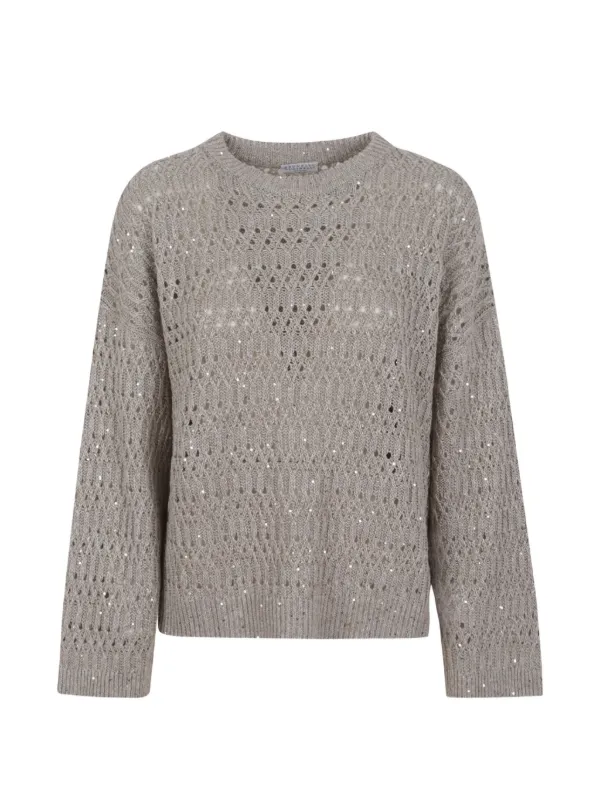 Brunello Cucinelli Openwork Embellished Knitwear in Neutrals