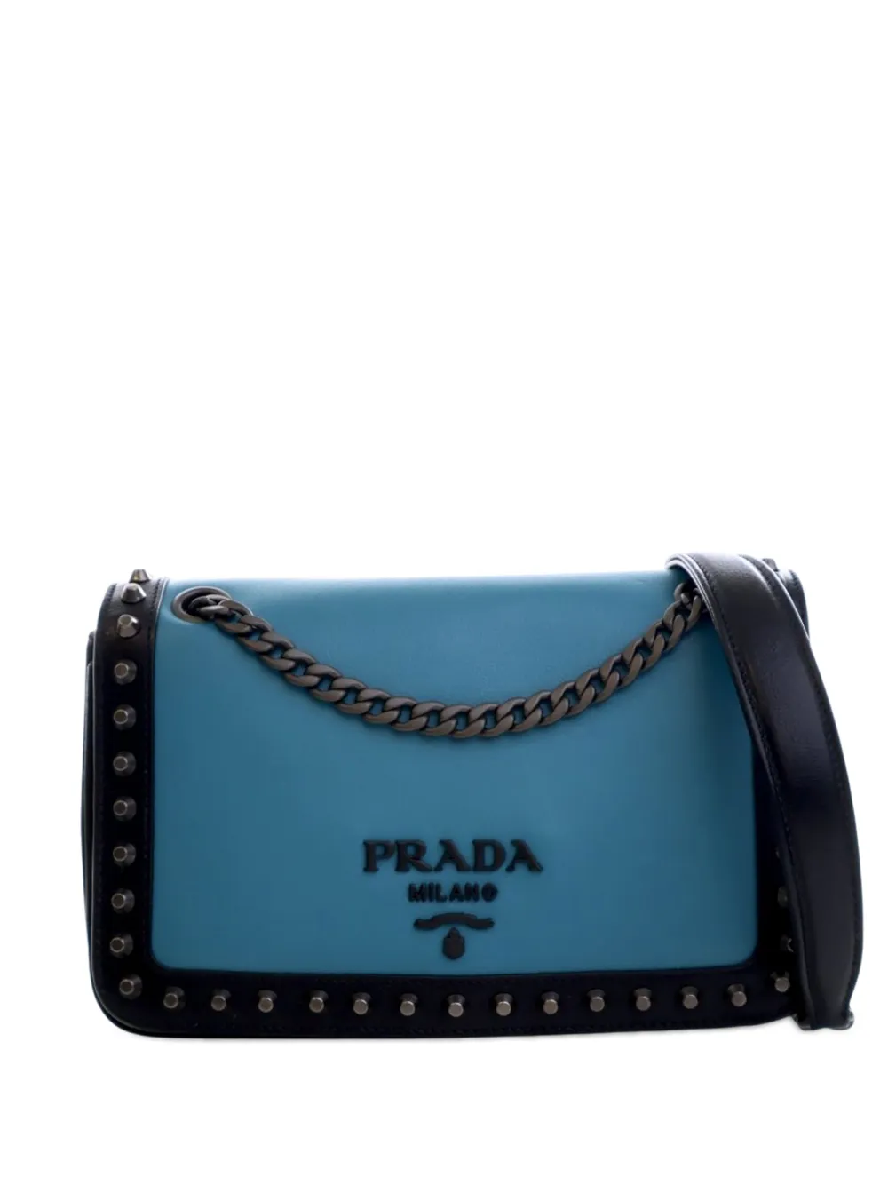 Prada Pre-Owned 2013-2025 Bicolor Glace Calfskin Studded crossbody bag - Nero