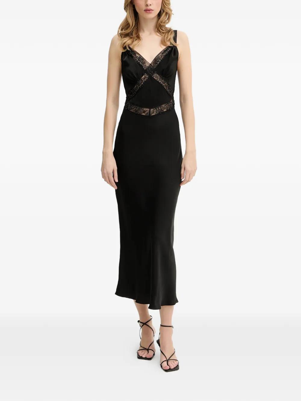 Bardot lace beaded midi dress - Nero
