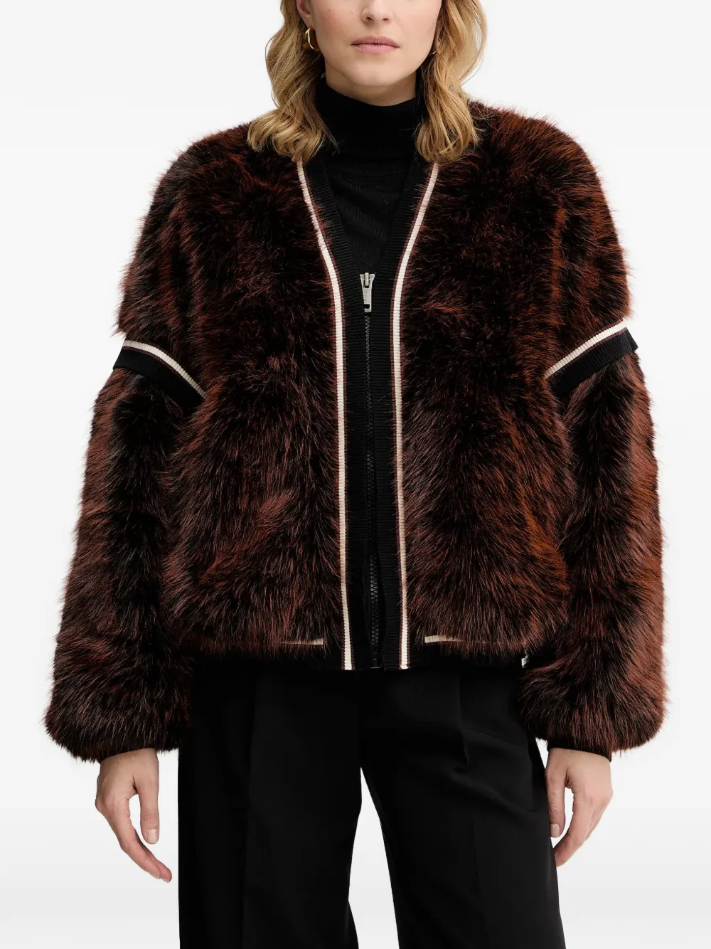 GUESS USA striped-trim jacket - Marrone