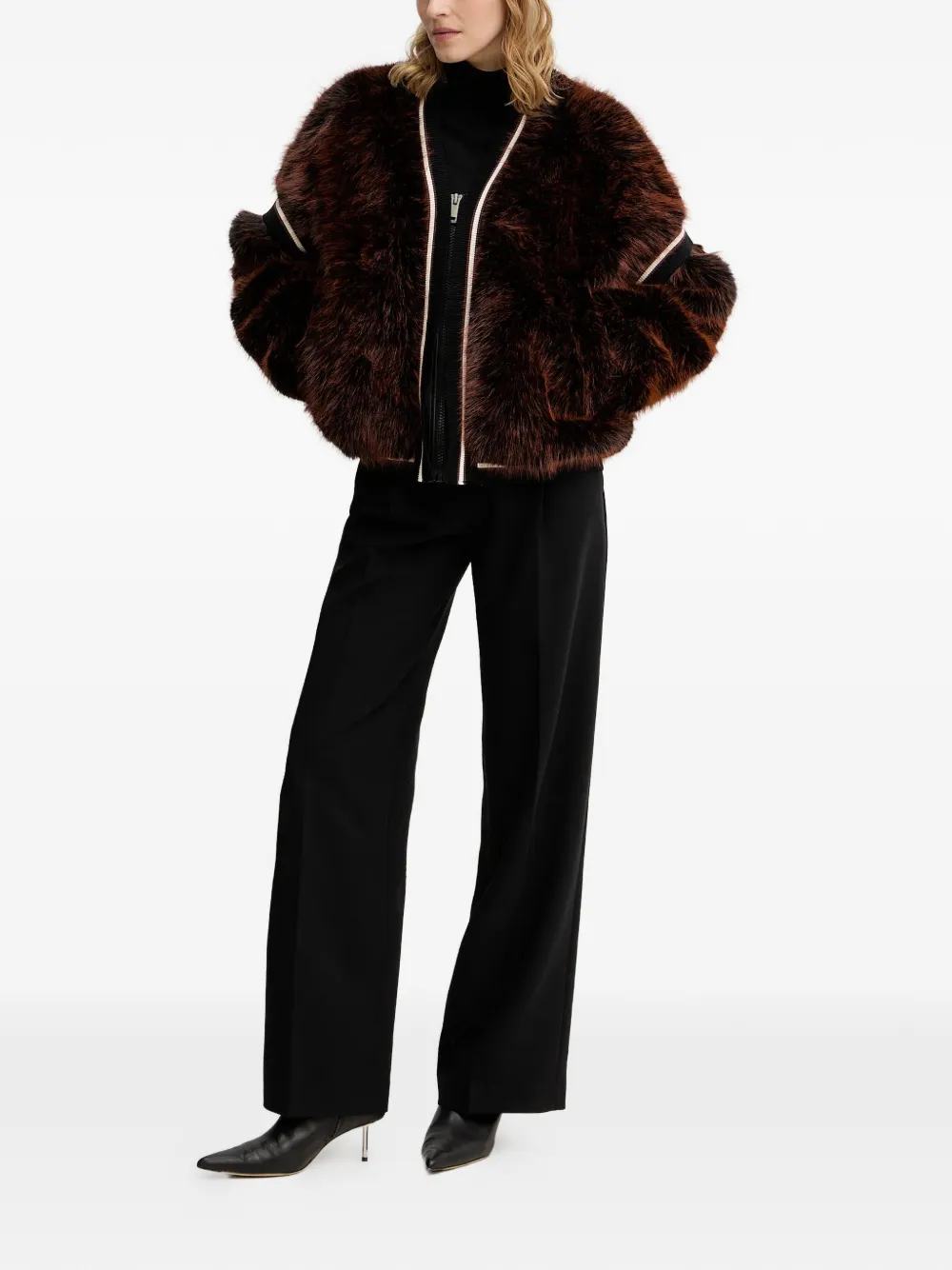  Guess Usa Striped-trim Jacket - Brown 