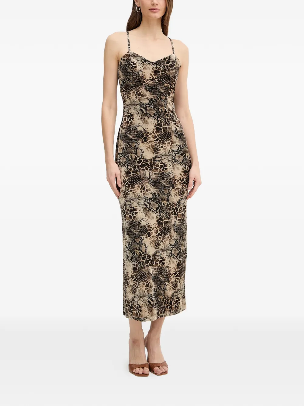 GUESS USA snake-print slip midi dress - Toni neutri
