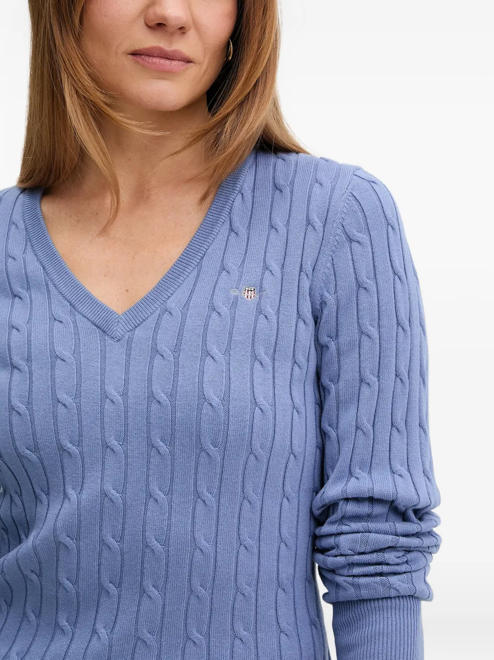 Gant Kabelgebreide trui met V-hals Blauw