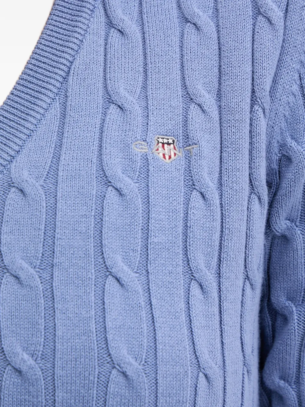 Gant Kabelgebreide trui met V-hals Blauw