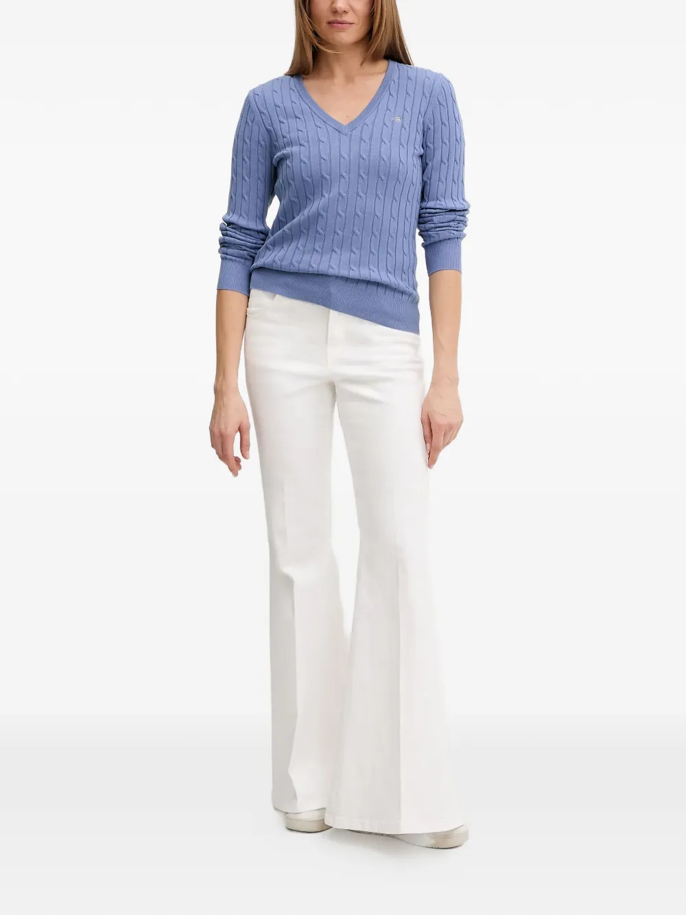  Gant V-neck Cable Sweater - Blue 