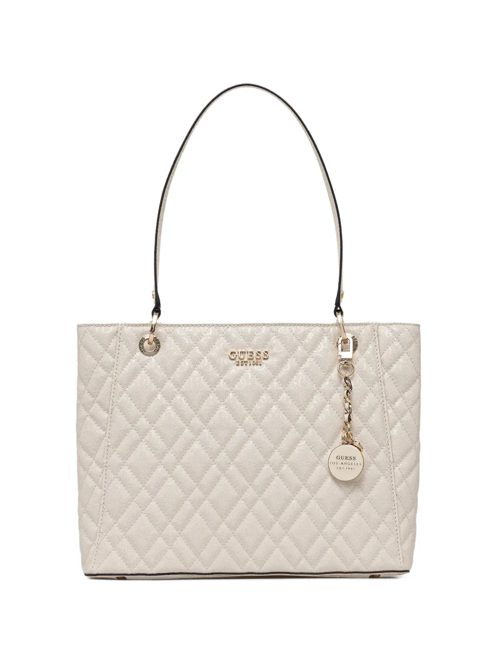 Guess Usa Isemay Logo-charm Quilted Tote Bag In Neutral