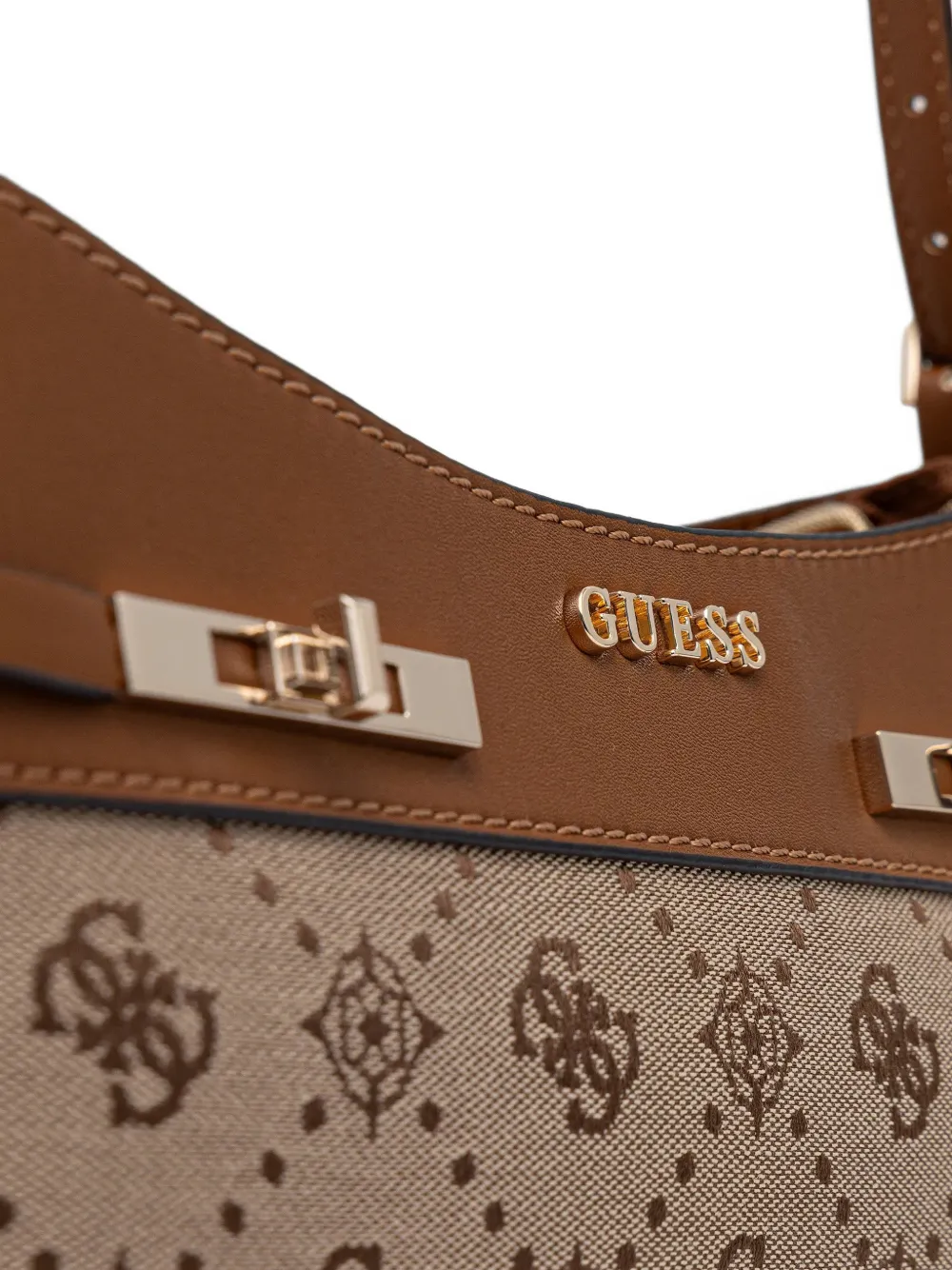 GUESS USA Schoudertas met monogram en draaislot Beige