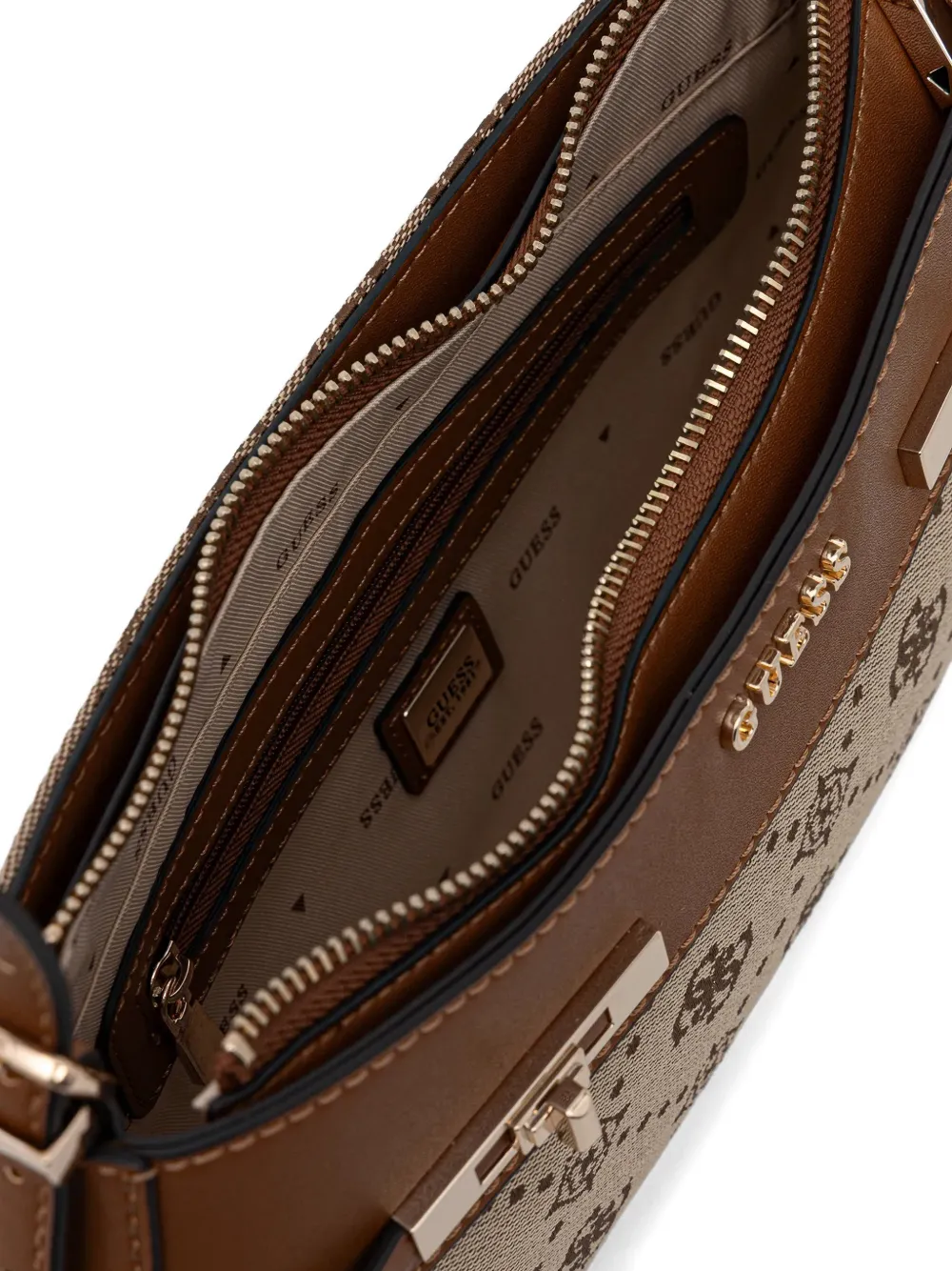 GUESS USA Schoudertas met monogram en draaislot Beige