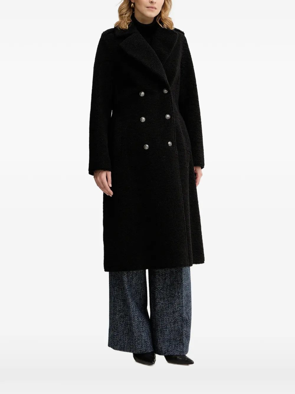 GUESS USA double-breasted faux-fur coat - Nero