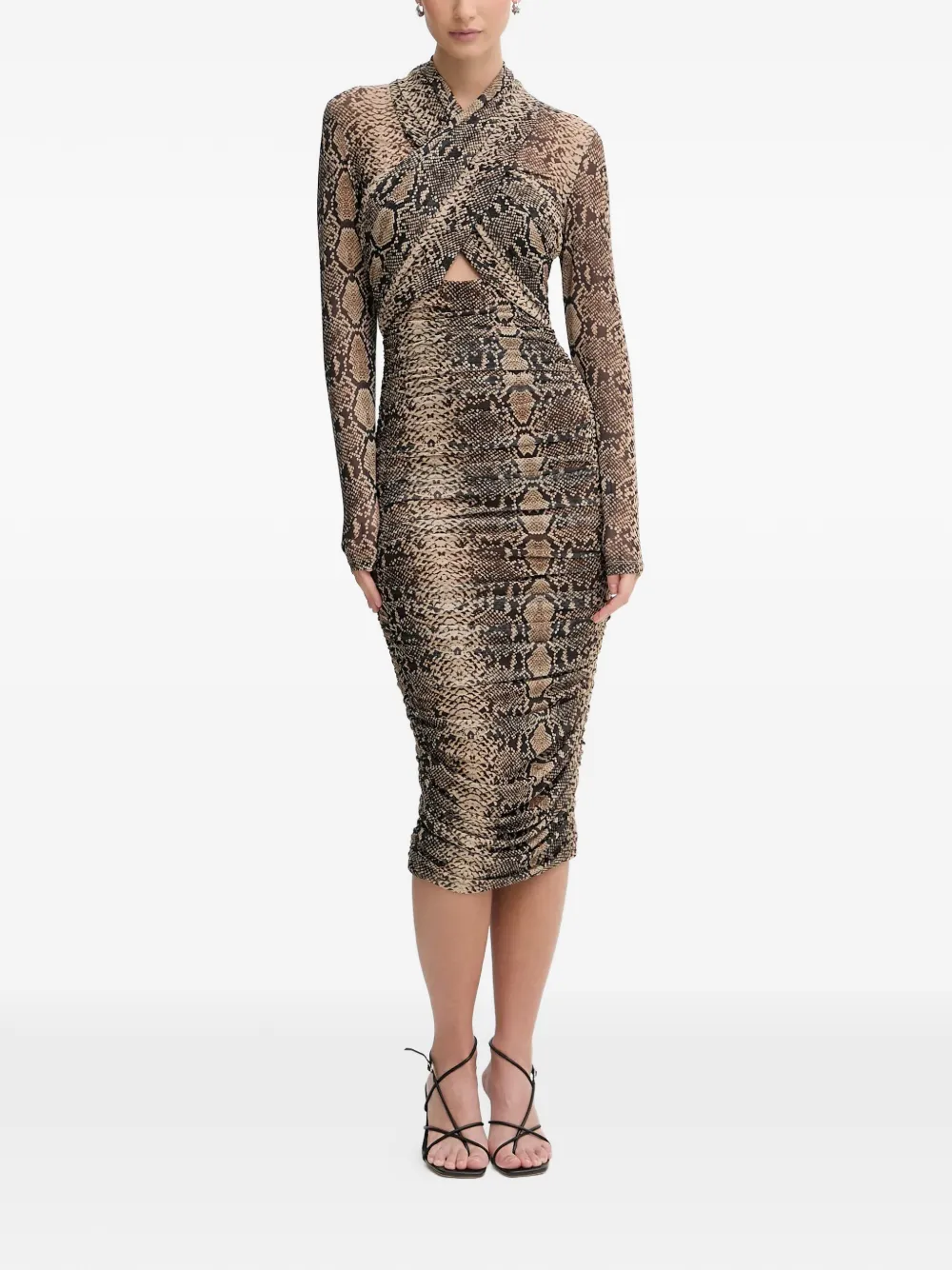 Bardot cut-out print midi dress - Toni neutri