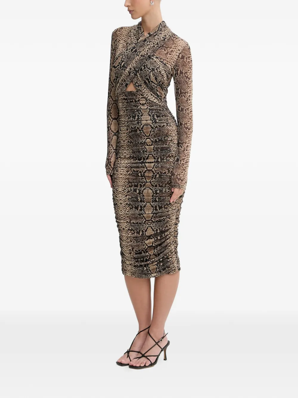 Bardot Midi-jurk met print en uitgesneden details - Beige