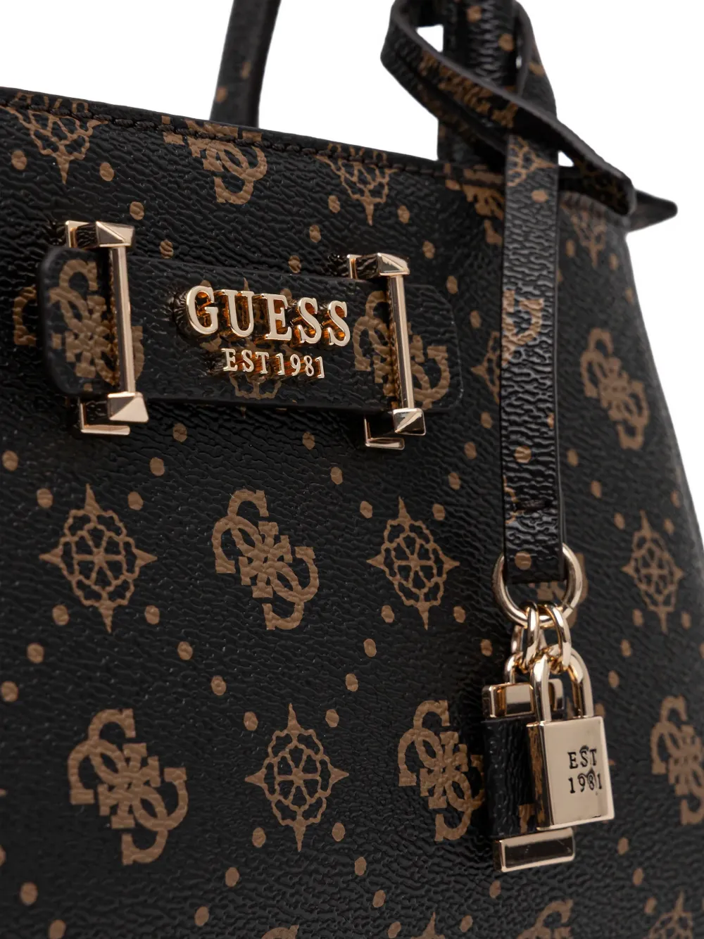 GUESS USA Carrie shopper met hangslot en monogram Bruin