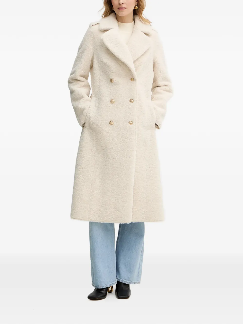  Guess Usa Notched-lapel Double-breasted Coat - Neutrals 