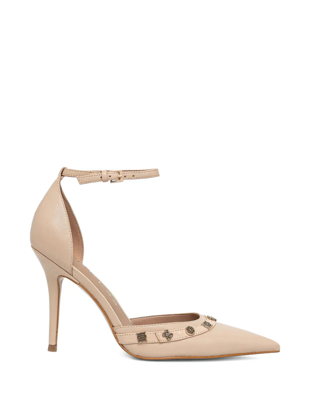 Guess Usa Nanae Ankle-strap Leather Pumps In Neutral