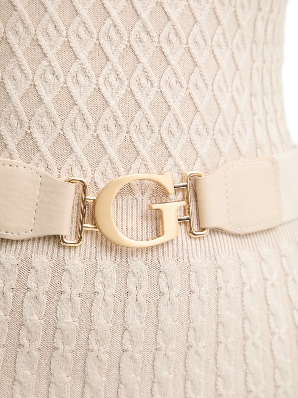 GUESS USA Kabelgebreide mini-jurk met ceintuur Beige
