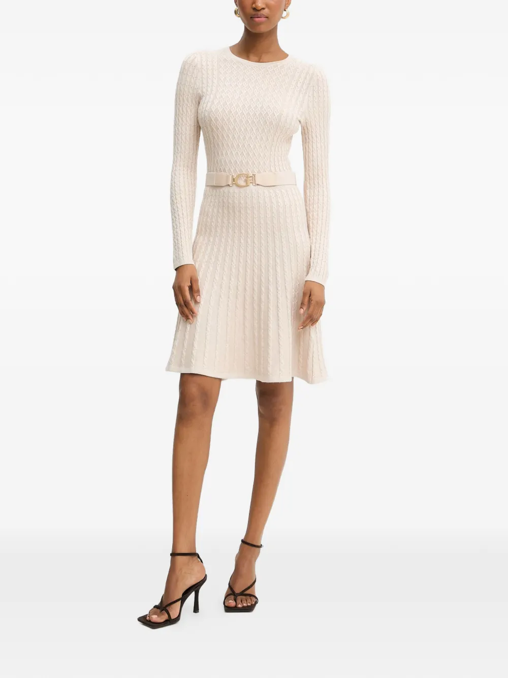 GUESS USA Kabelgebreide mini-jurk met ceintuur Beige