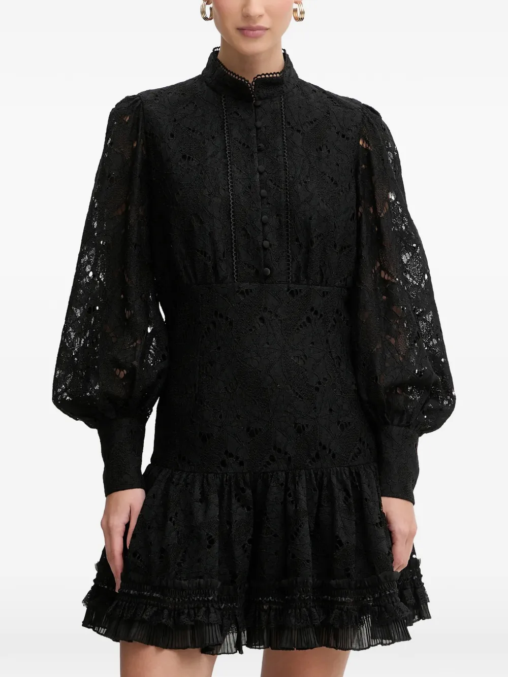 Bardot lace ruffled dress - Nero