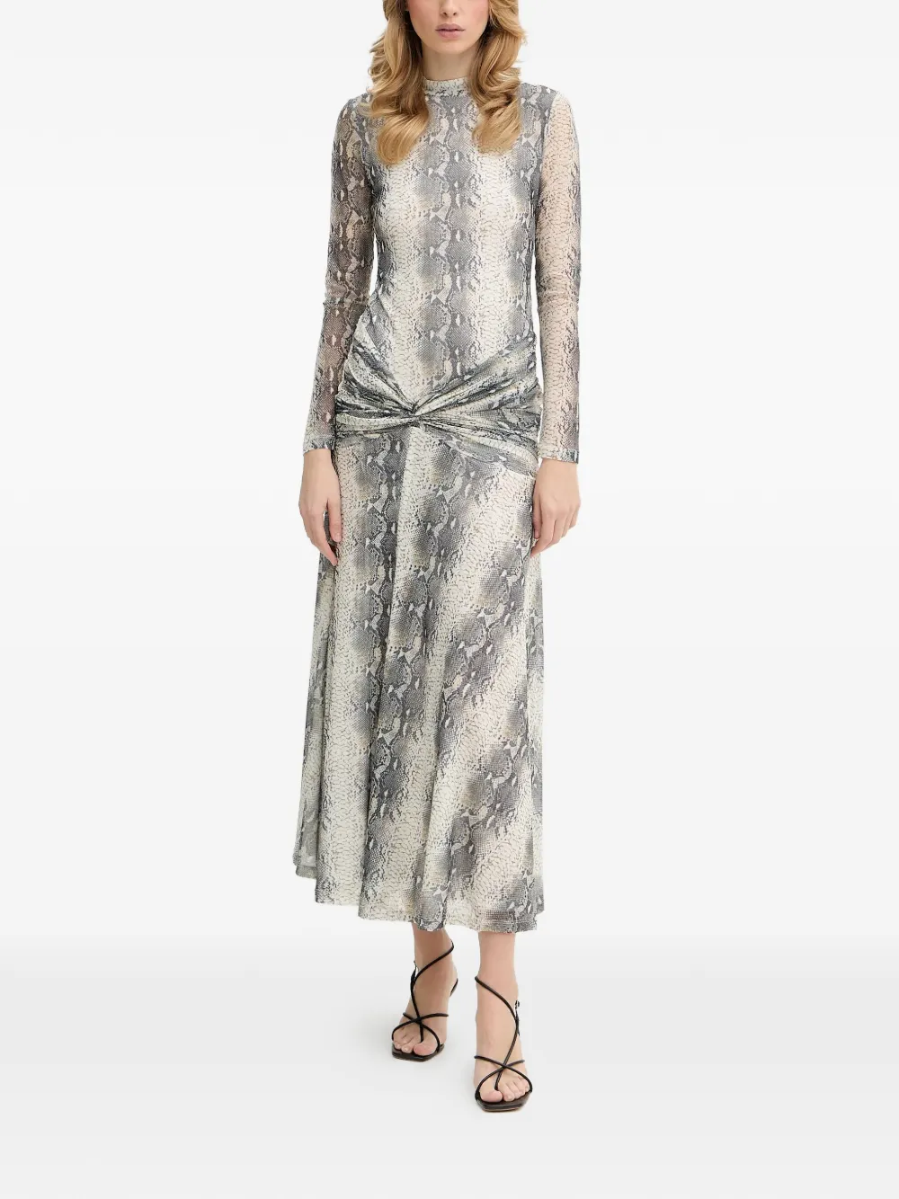 Bardot Lea snakeskin-print long-sleeve maxi dress - Toni neutri
