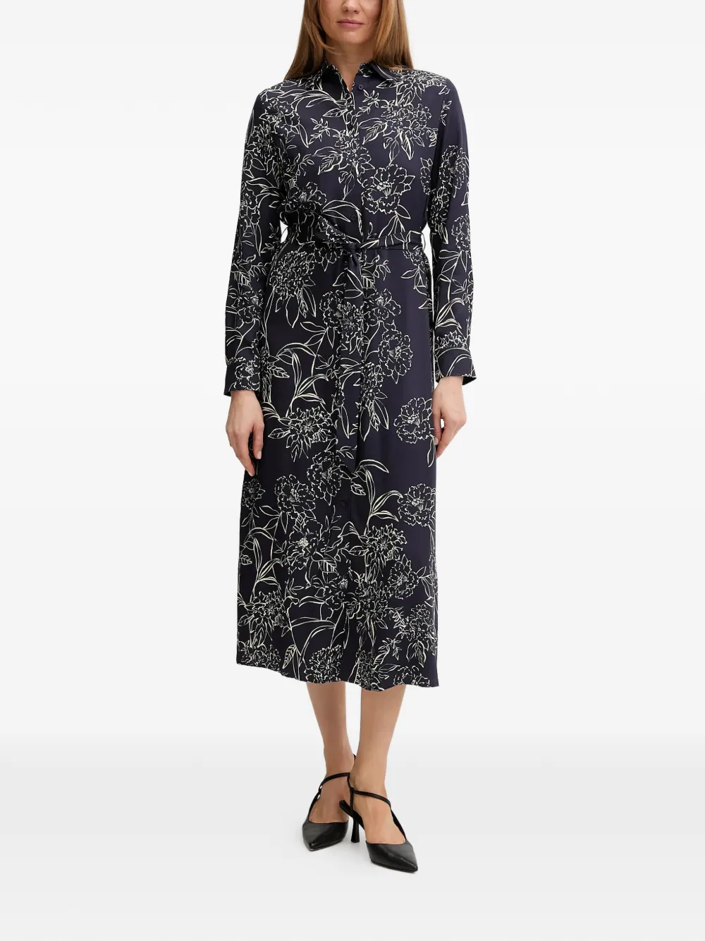 Gant floral-print belted midi dress - Blu
