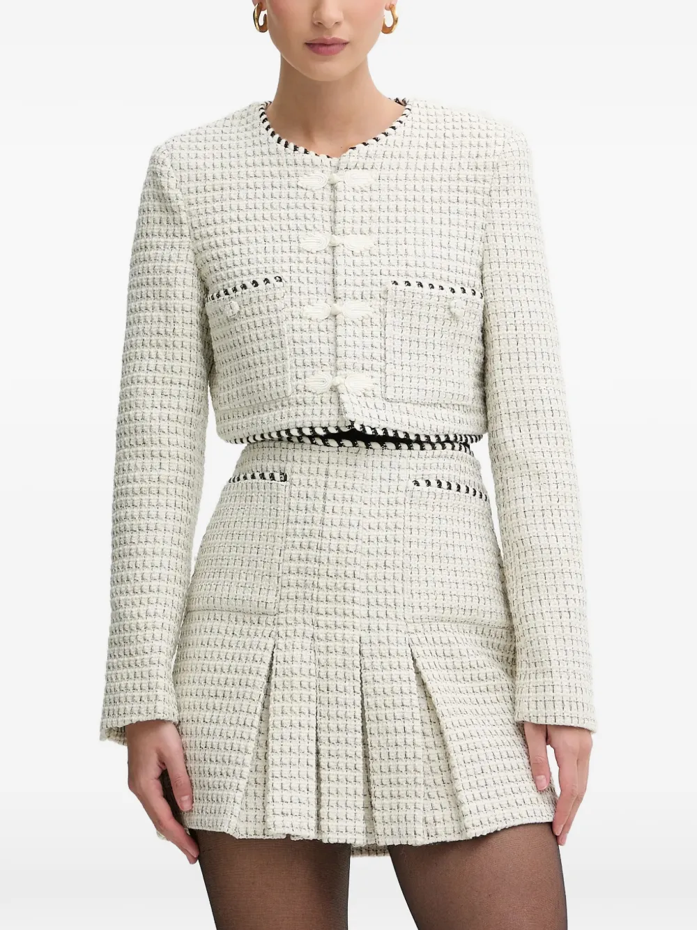 Bardot Florine woven-texture cropped jacket - Bianco