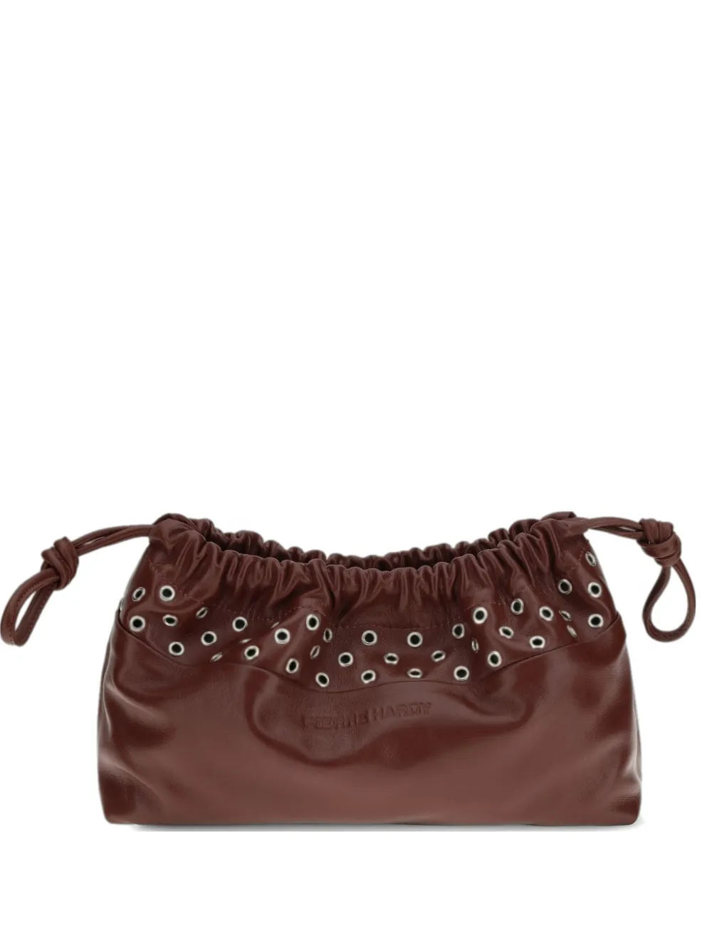 Pierre Hardy Twin eyelets drawstring leather clutch bag - Rosso