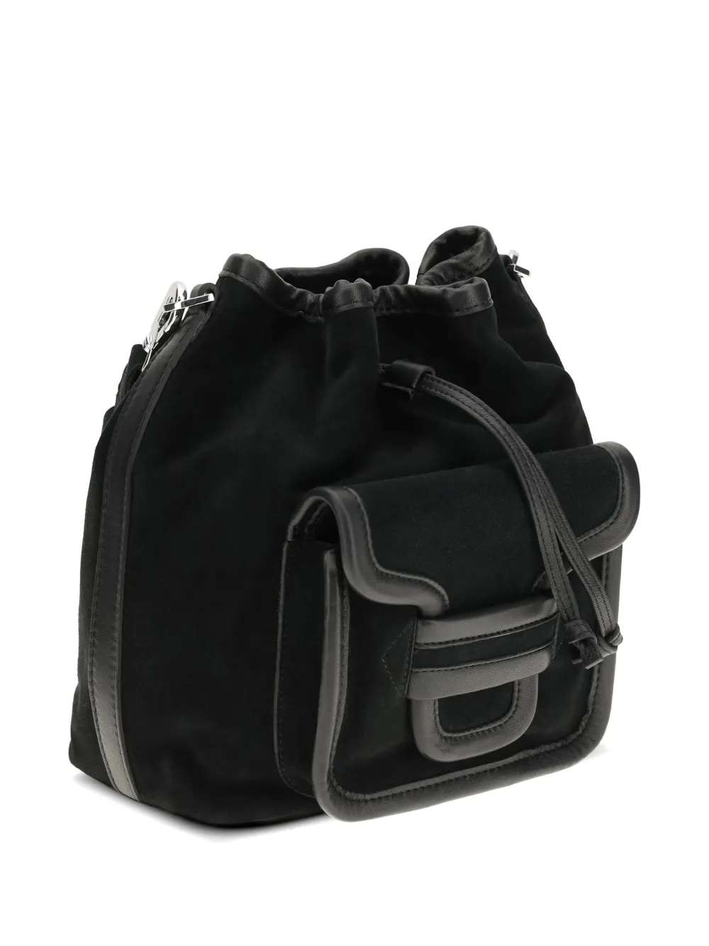 Maxi Alpha Day Drawstring Flap Leather Bucket Bag