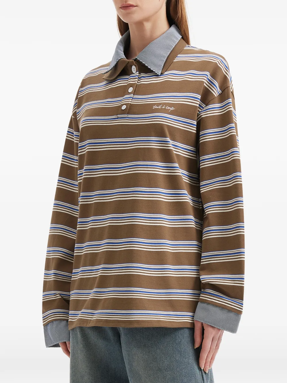 tout a coup Gestreepte polotop met kraag Bruin