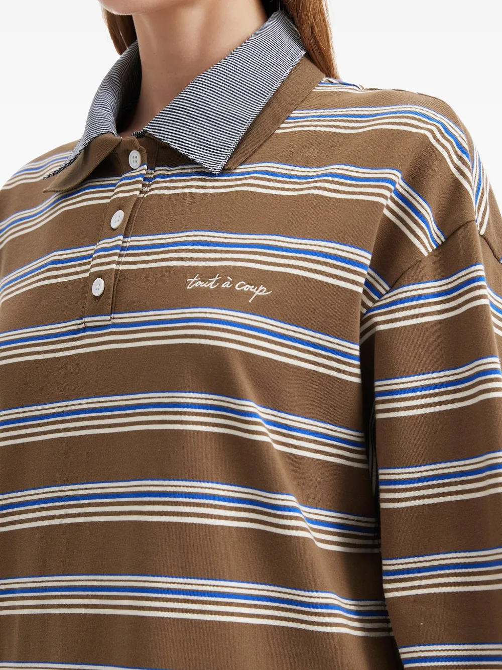 tout a coup Gestreepte polotop met kraag Bruin