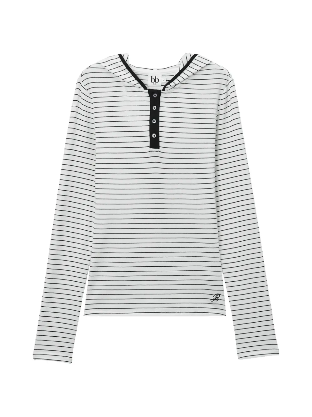 b+ab Top a righe con cappuccio - Bianco