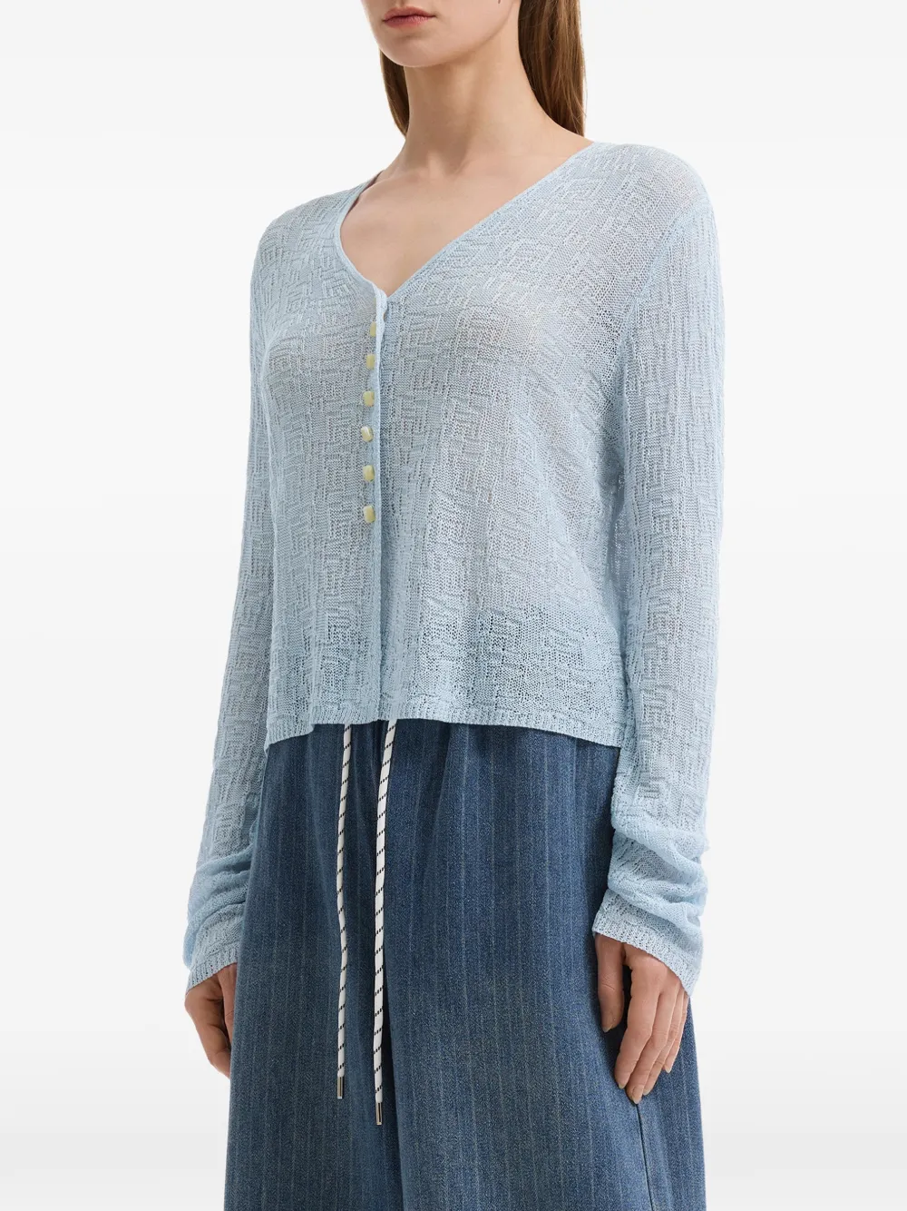  B+ab Buttoned V-neck Cardigan - Blue 