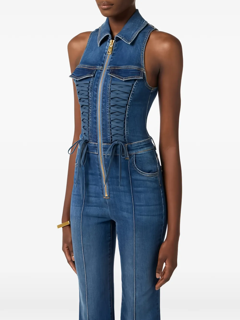 Elisabetta Franchi Denim jumpsuit Blauw