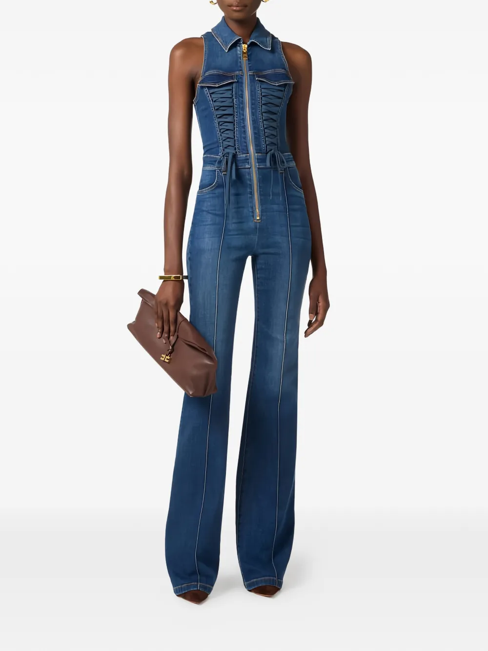 Elisabetta Franchi Denim jumpsuit Blauw