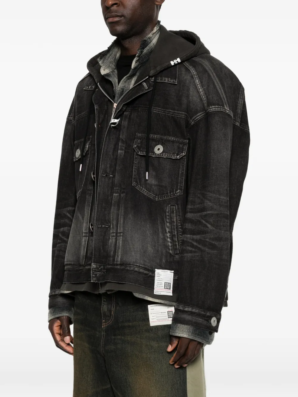 Maison MIHARA YASUHIRO Denim jack met capuchon en borstzak Grijs
