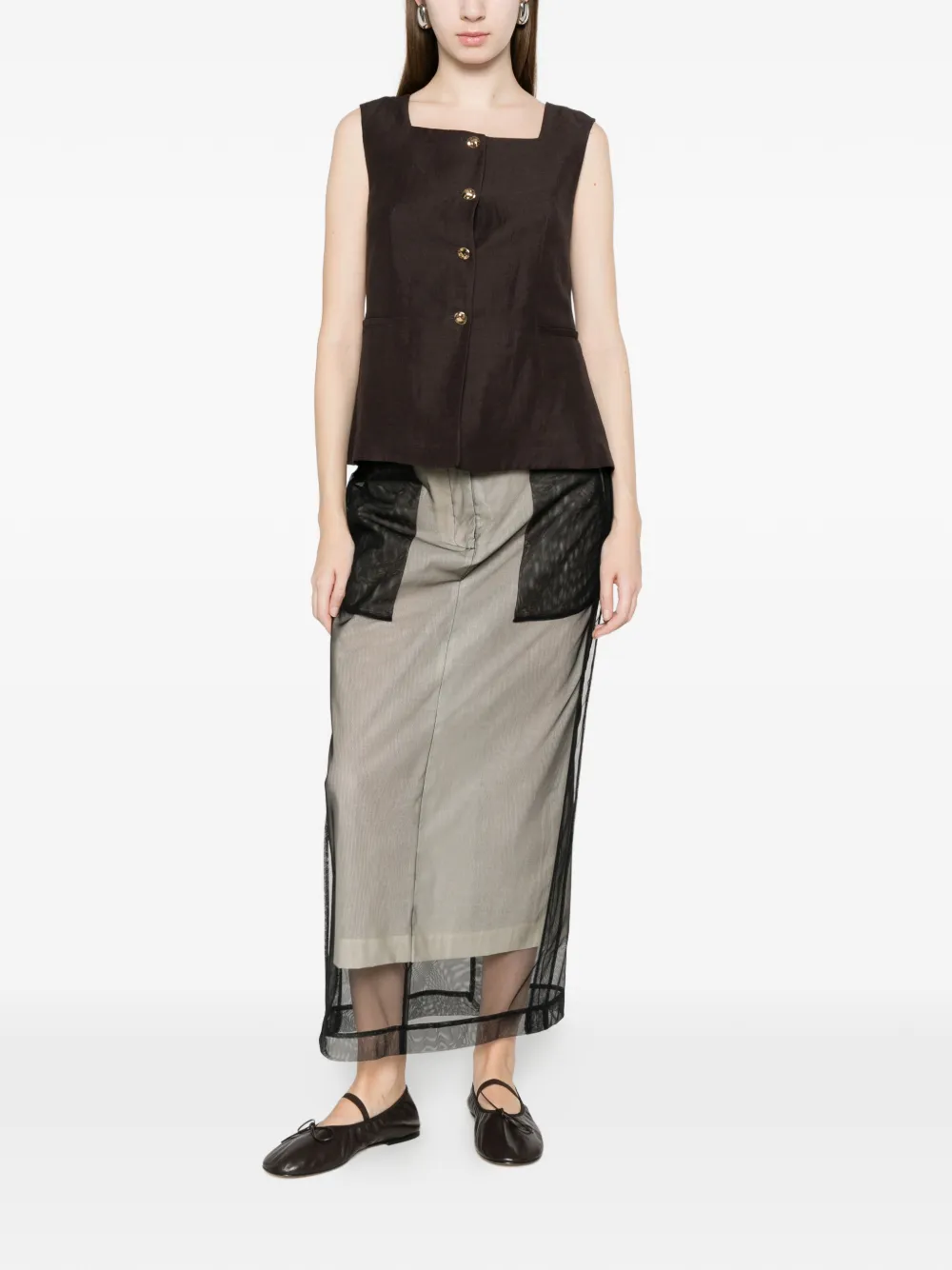 Liviana Conti Gilet met knopen Bruin