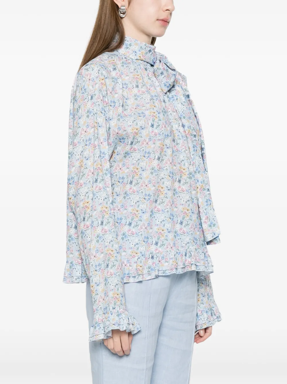  Nº21 Bow Floral Blouse - Blue 