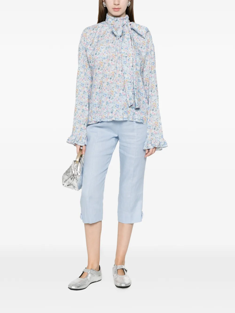  Nº21 Bow Floral Blouse - Blue 