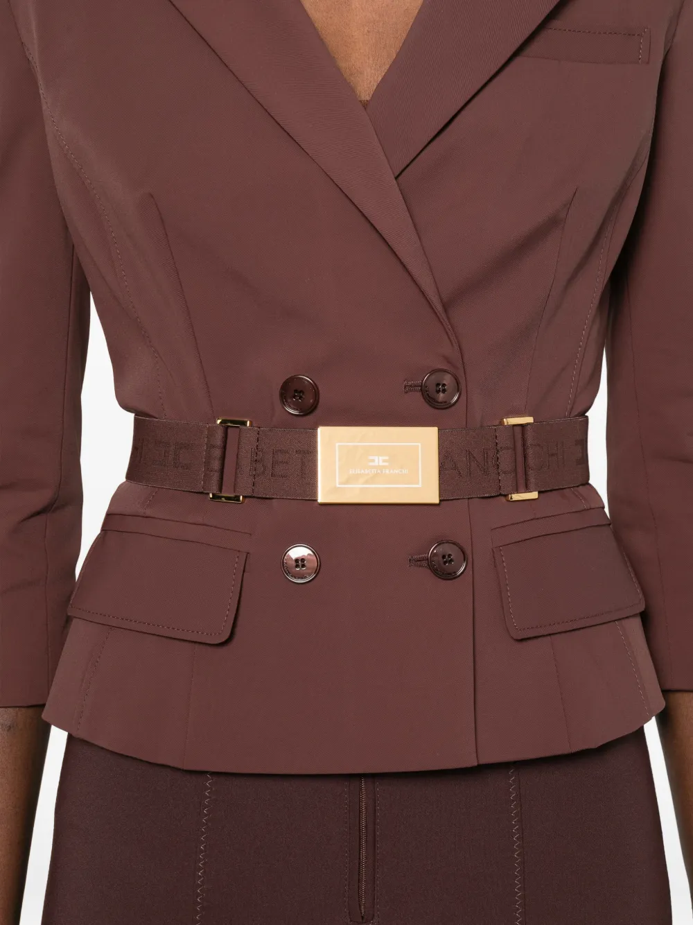 Elisabetta Franchi Blazer met dubbele rij knopen en ceintuur Bruin