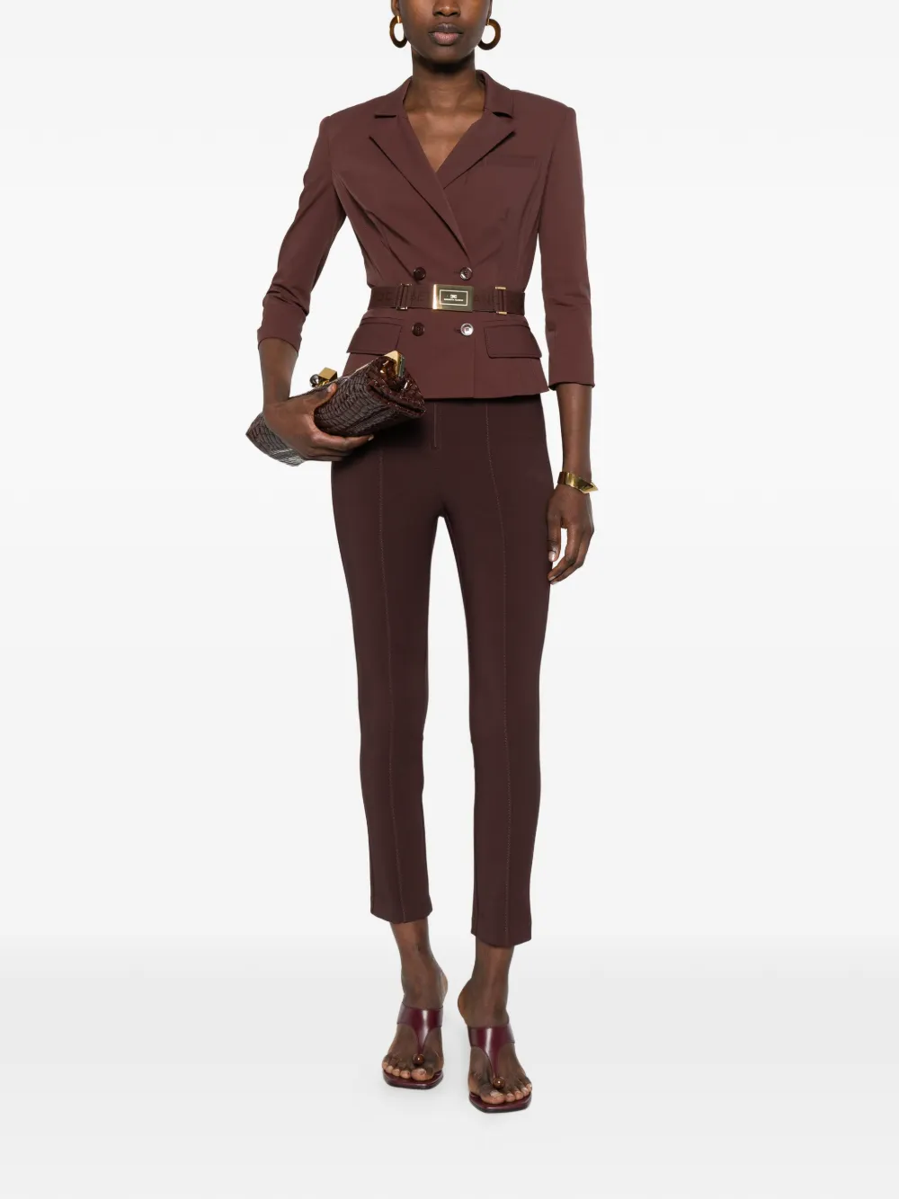  Elisabetta Franchi Double-breasted Belted Blazer - Brown 