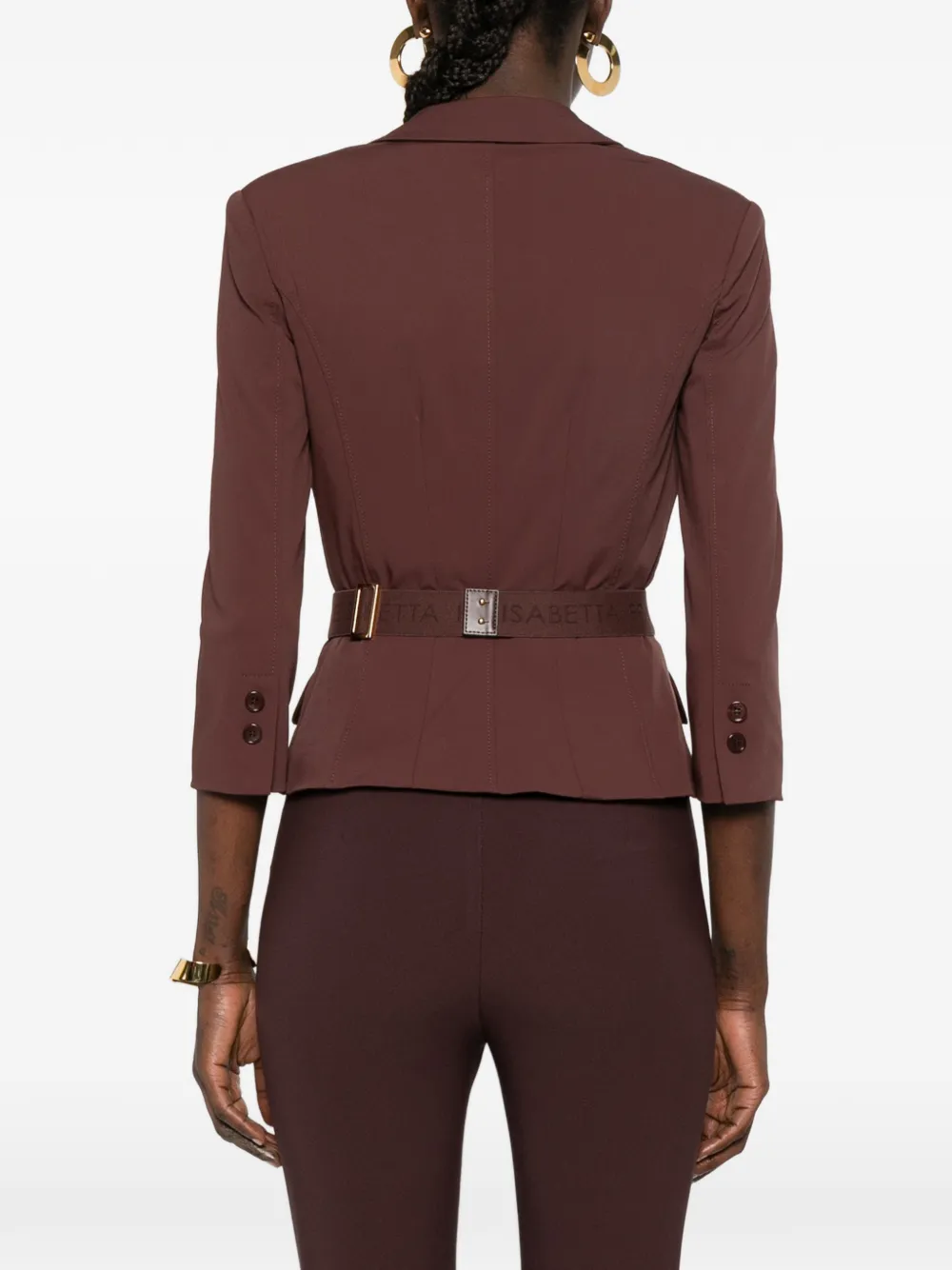 Elisabetta Franchi Blazer met dubbele rij knopen en ceintuur Bruin
