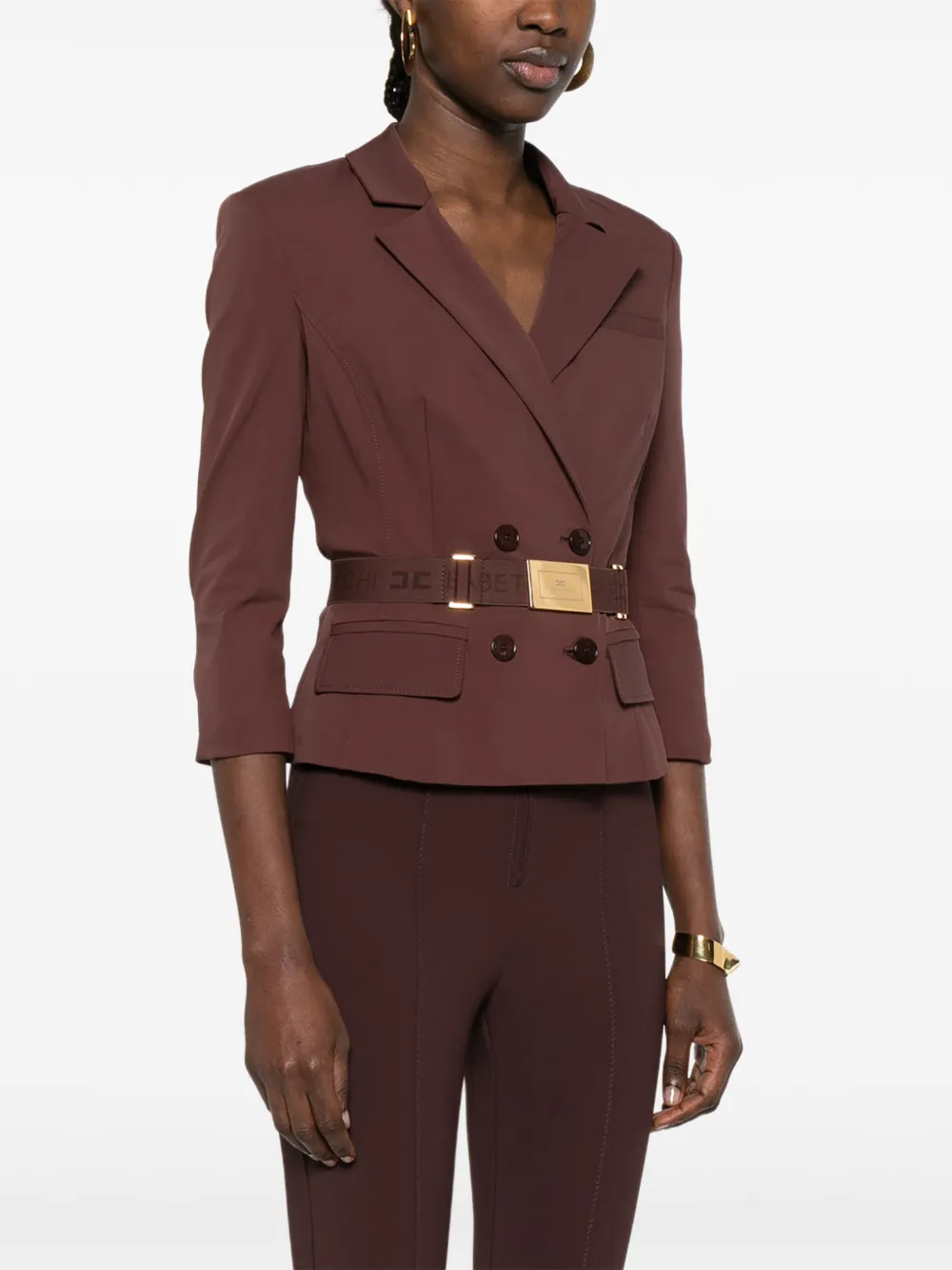  Elisabetta Franchi Double-breasted Belted Blazer - Brown 