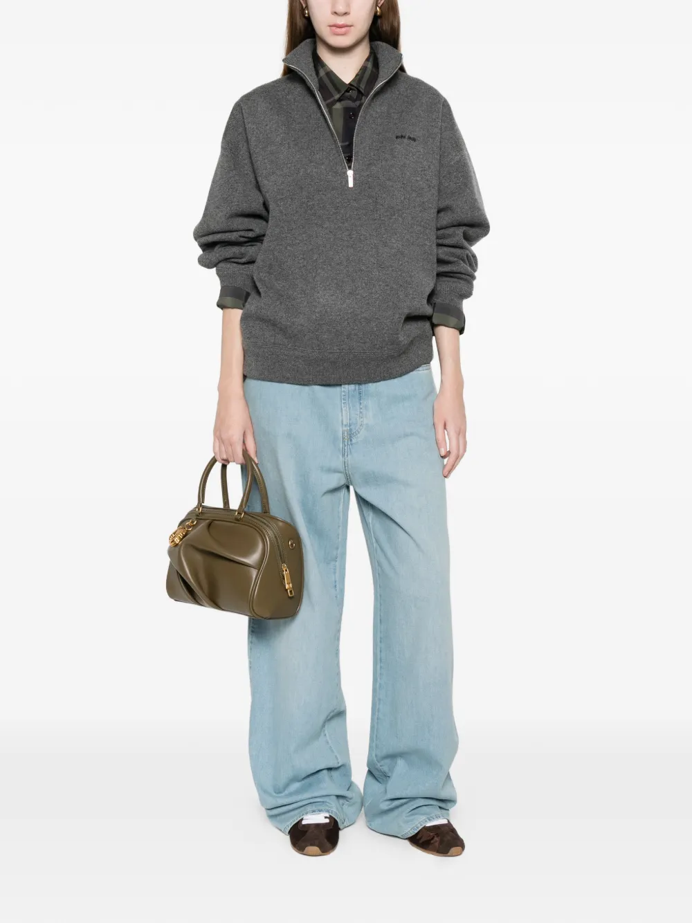  Miu Miu Half-zip Sweater - Grey 