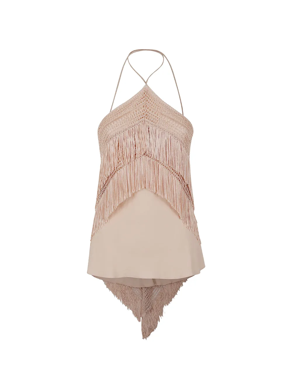 THE ANDAMANE Reina fringe-trimmed crochet-knit blouse - Toni neutri