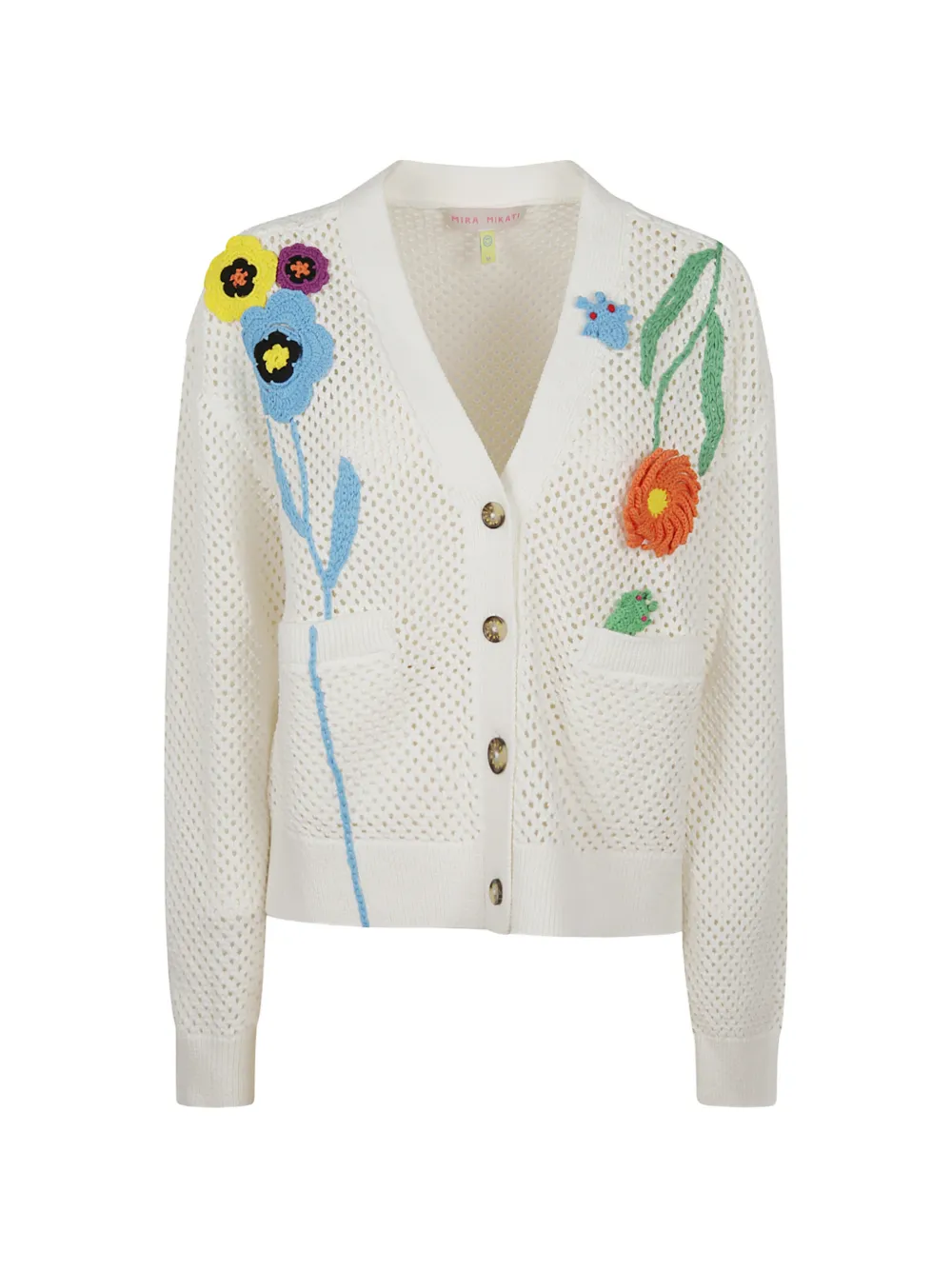 Mira Mikati crochet-patch open-knit cardigan - Bianco