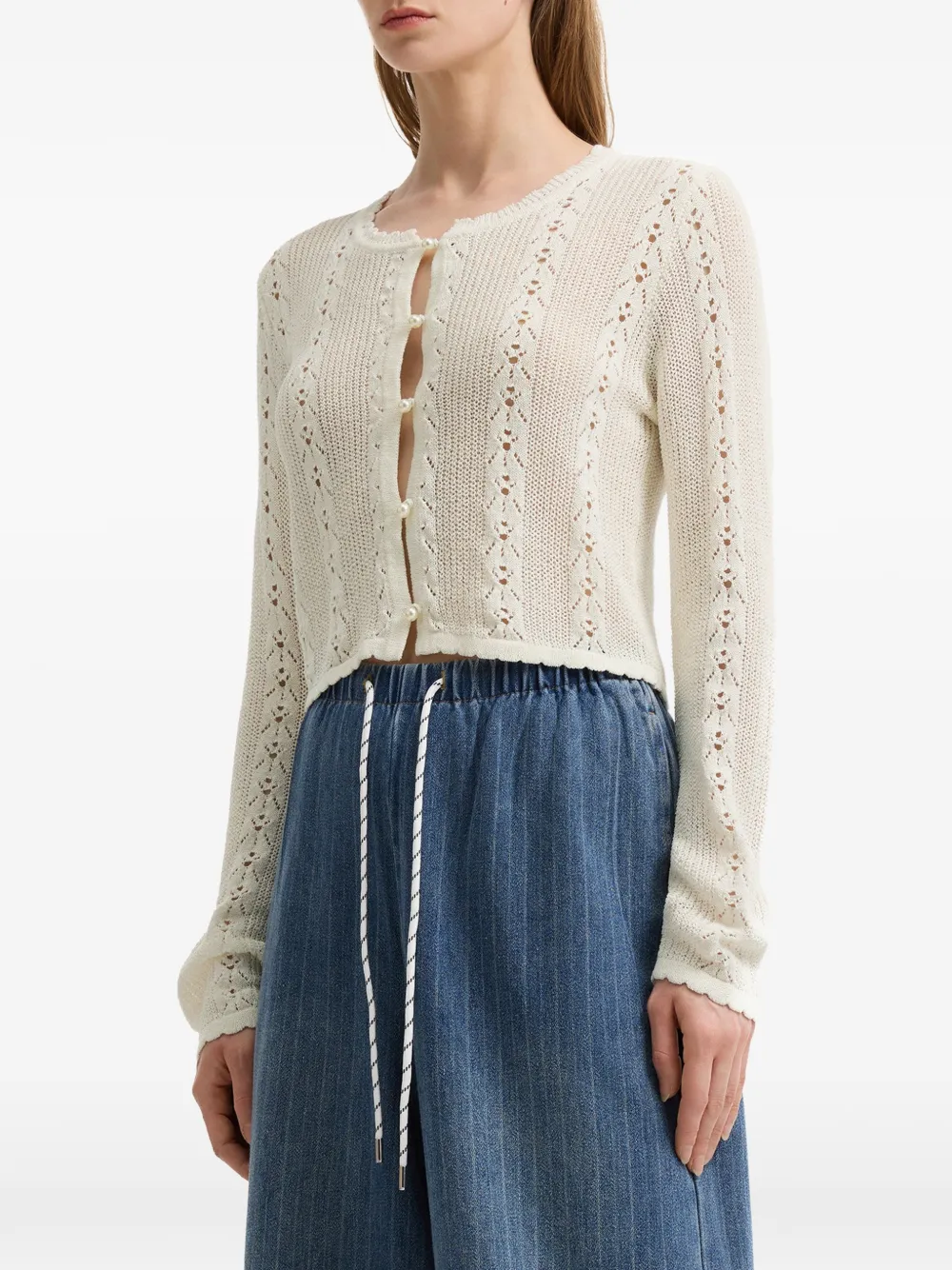  B+ab Openwork Long-sleeve Cardigan - Neutrals 