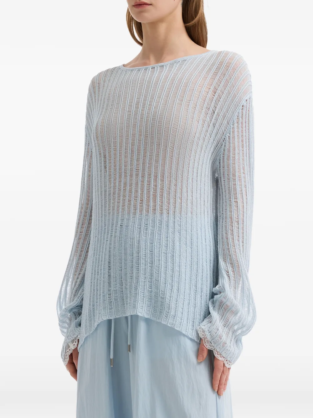  B+ab Lace-trim Long-sleeve Sweater - Blue 